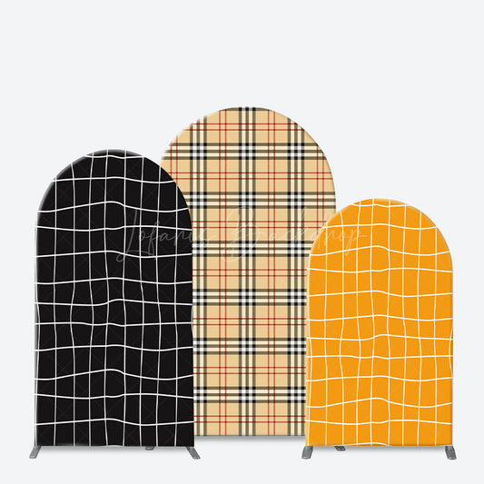 Lofaris Black Orange Grid Brown Plaid Simple Arch Backdrop