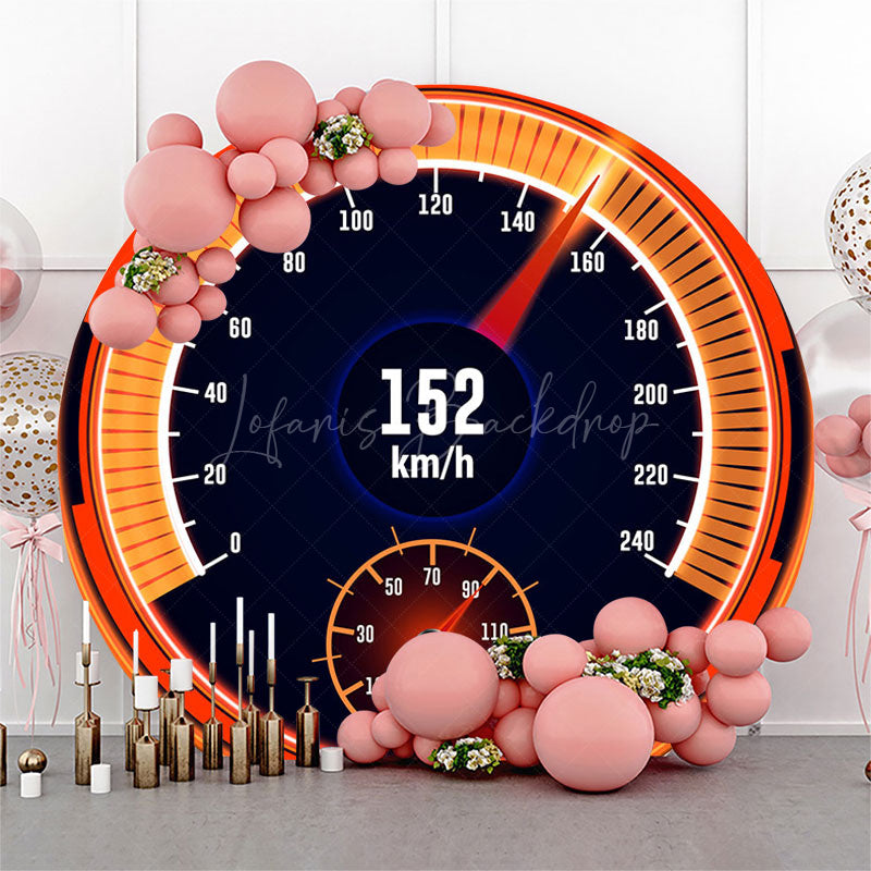 Lofaris Black Orange Speedometer Round Happy Birthday Backdrop