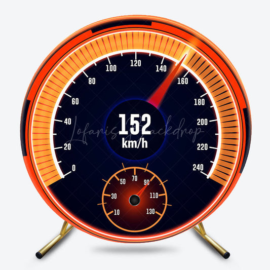 Lofaris Black Orange Speedometer Round Happy Birthday Backdrop