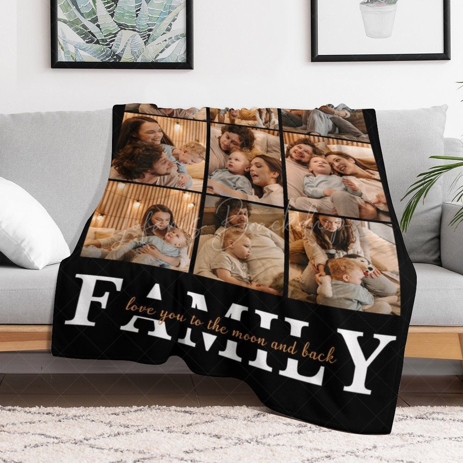 Lofaris Black Personalized Family Photo Warm Text Blanket
