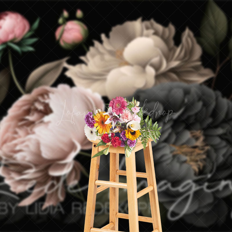 Lofaris Black Pink Spring Florals Leaves Photography Backdrop