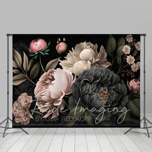 Lofaris Black Pink Spring Florals Leaves Photography Backdrop