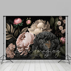 Lofaris Black Pink Spring Florals Leaves Photography Backdrop