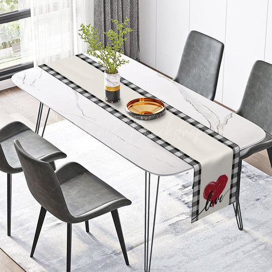 Lofaris Black Plaid Red Heart Valentines Day Table Runner