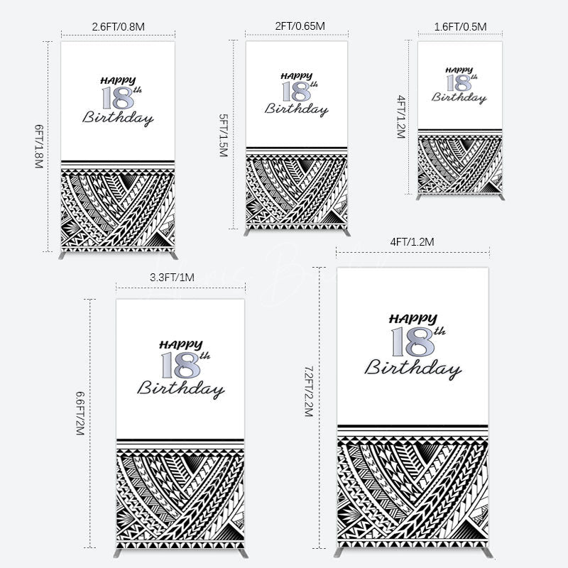 Lofaris Black Polynesian Patterns 18th Birthday Rectangle Backdrop