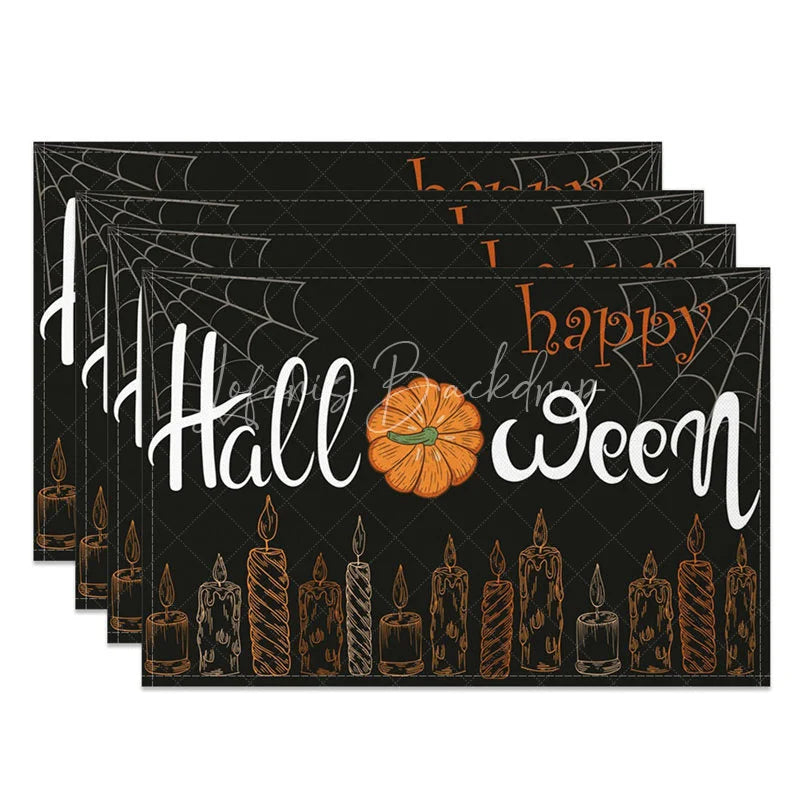 Lofaris Black Pumpkin and Spiderweb Halloween Set of 4 Placemats for Spooky Gothic Party Decorations