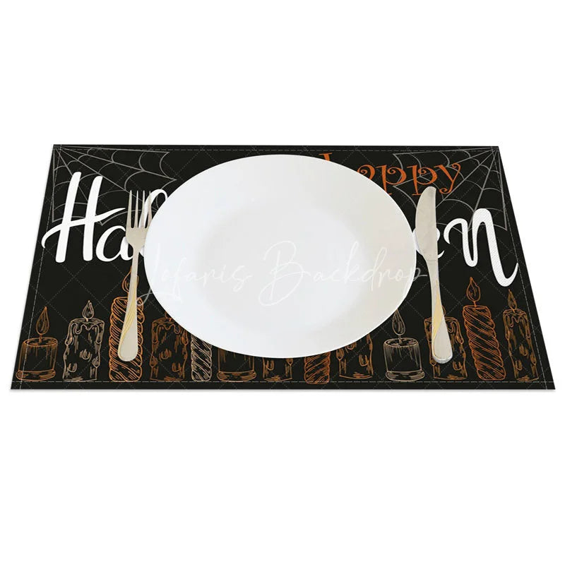 Lofaris Black Pumpkin and Spiderweb Halloween Set of 4 Placemats for Spooky Gothic Party Decorations