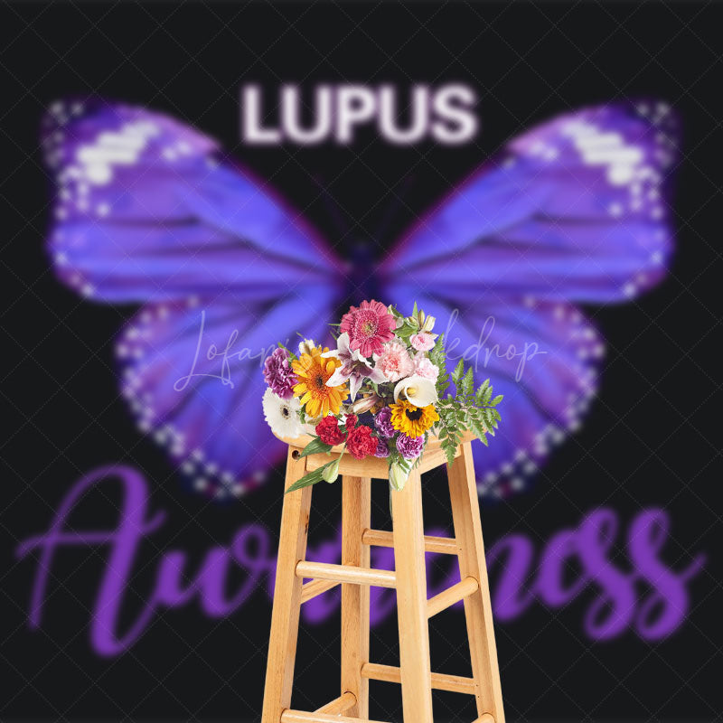 Lofaris Black Purple Butterfly Lupus Awareness Month Backdrop