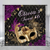 Lofaris Black Purple Rose Masquerade Custom Sweet 16 Backdrop