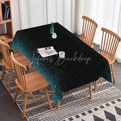Lofaris Black Rectangle Tablecloth with Blue and White Glitter Dots Elegant Scalloped Edge Party Decor