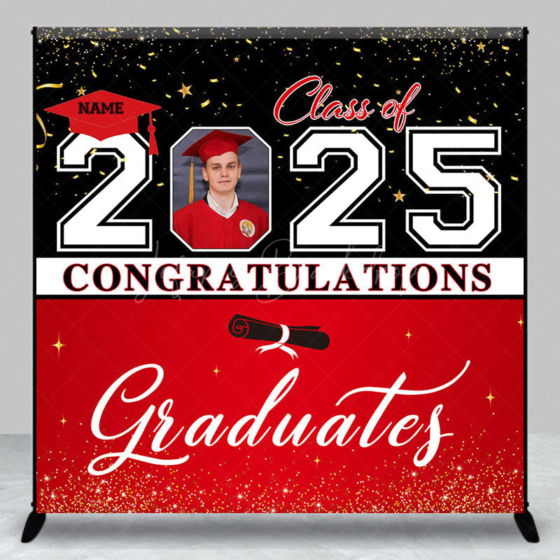 Lofaris Black Red Custom Name Photo Congrats Grad Backdrop