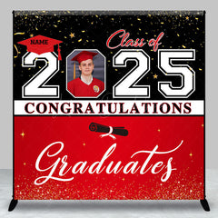 Lofaris Black Red Custom Name Photo Congrats Grad Backdrop