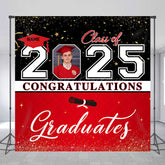 Lofaris Black Red Custom Name Photo Congrats Grad Backdrop