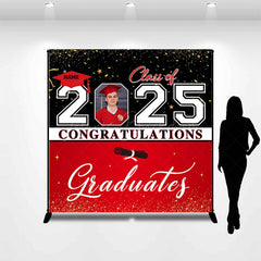 Lofaris Black Red Custom Name Photo Congrats Grad Backdrop