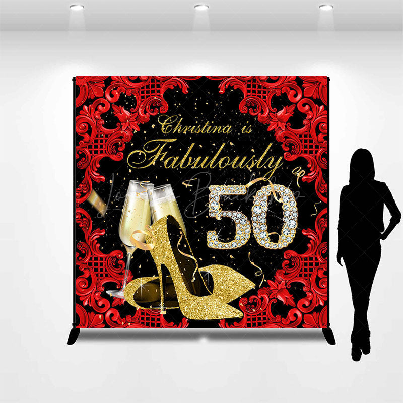 Lofaris Black Red Fabulously 50 Custom Name Birthday Backdrop