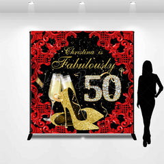 Lofaris Black Red Fabulously 50 Custom Name Birthday Backdrop