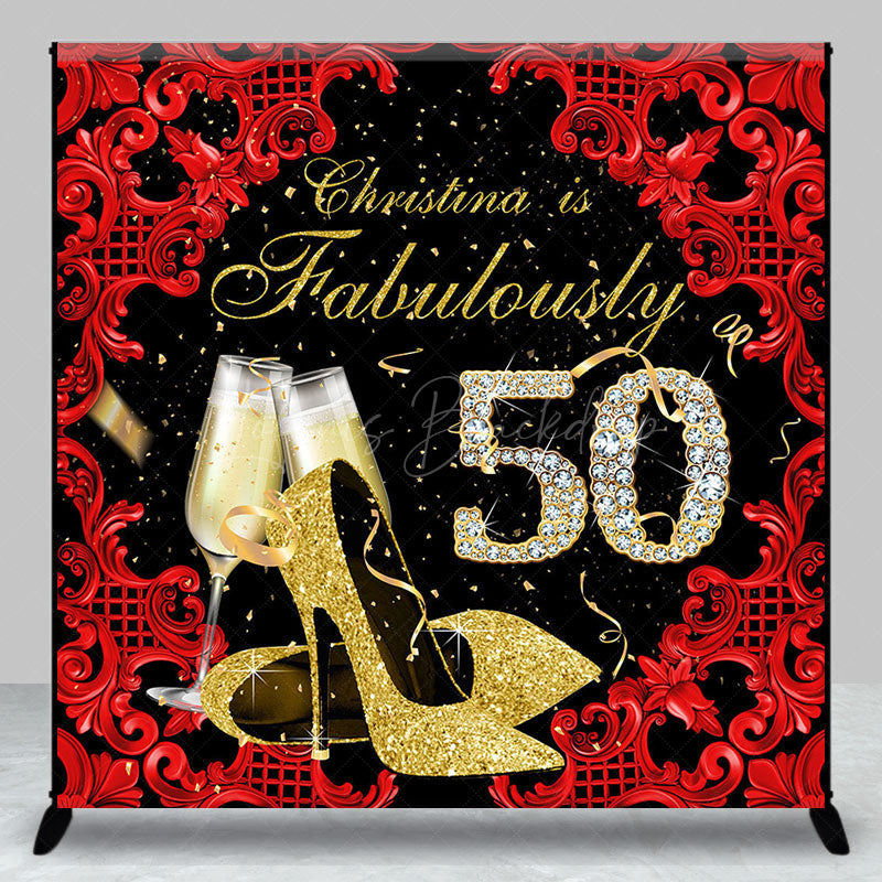 Lofaris Black Red Fabulously 50 Custom Name Birthday Backdrop