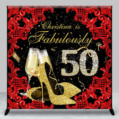 Lofaris Black Red Fabulously 50 Custom Name Birthday Backdrop