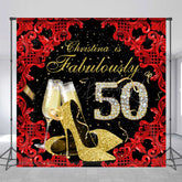 Lofaris Black Red Fabulously 50 Custom Name Birthday Backdrop