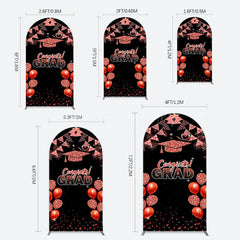 Lofaris Black Red Glitter Balloon Congrats Grad Arch Backdrop