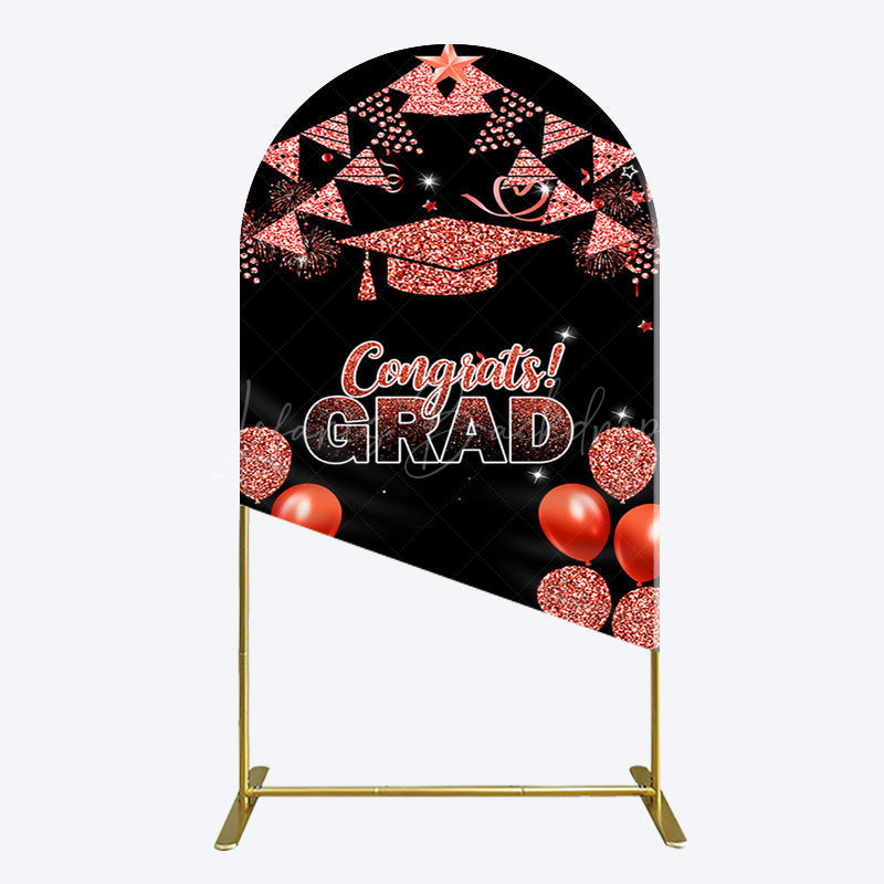 Lofaris Black Red Glitter Balloon Congrats Grad Arch Backdrop
