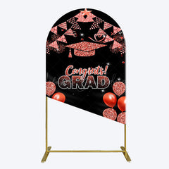 Lofaris Black Red Glitter Balloon Congrats Grad Arch Backdrop