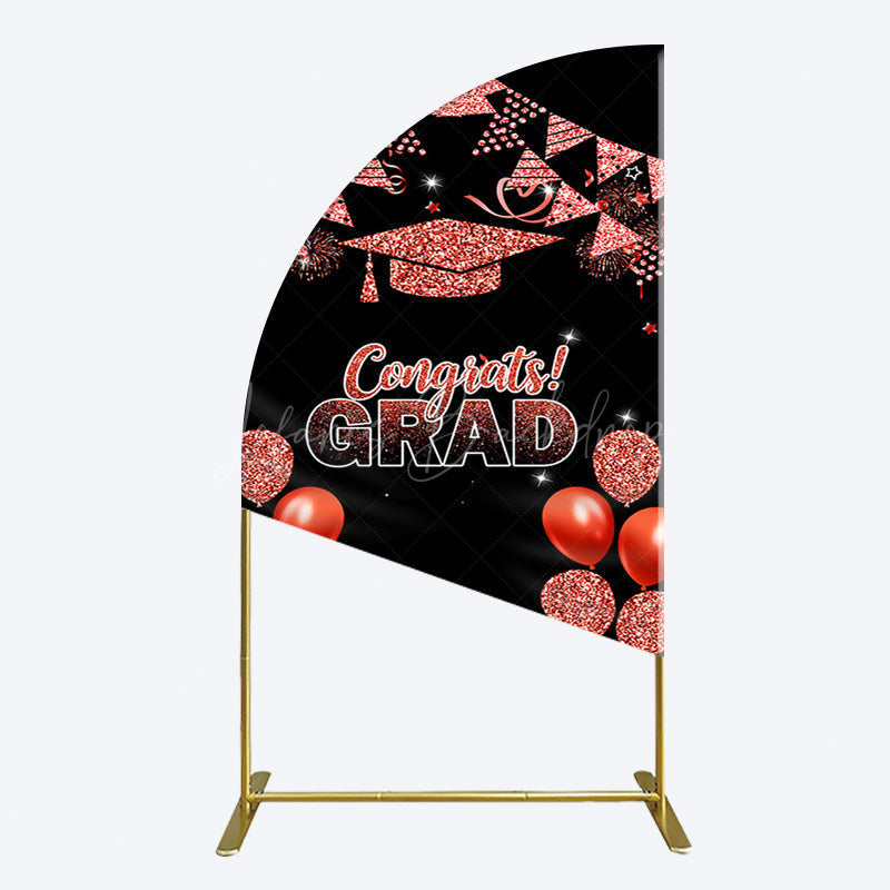 Lofaris Black Red Glitter Balloon Congrats Grad Half Moon Arch Backdrop