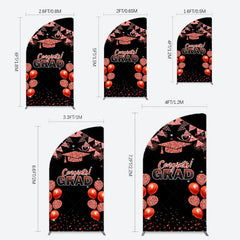 Lofaris Black Red Glitter Balloon Congrats Grad Half Moon Arch Backdrop