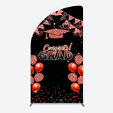 Lofaris Black Red Glitter Balloon Congrats Grad Half Moon Arch Backdrop