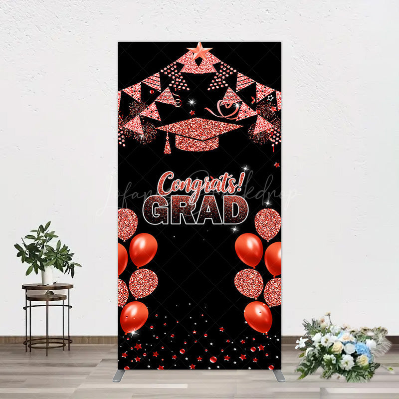 Lofaris Black Red Glitter Balloon Congrats Grad Rectangle Backdrop