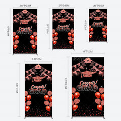 Lofaris Black Red Glitter Balloon Congrats Grad Rectangle Backdrop