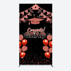 Lofaris Black Red Glitter Balloon Congrats Grad Rectangle Backdrop