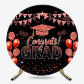 Lofaris Black Red Glitter Balloon Round Congrats Grad Backdrop