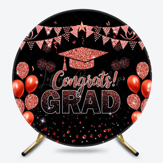 Lofaris Black Red Glitter Balloon Round Congrats Grad Backdrop