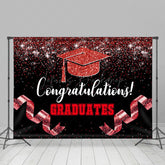 Lofaris Black Red Glitter Ribbons Congrats Grad Backdrop