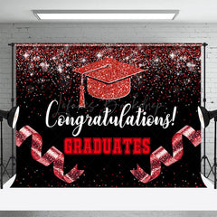 Lofaris Black Red Glitter Ribbons Congrats Grad Backdrop