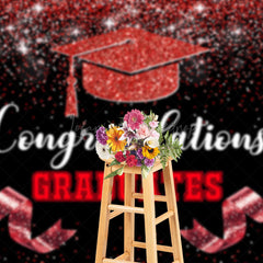 Lofaris Black Red Glitter Ribbons Congrats Grad Backdrop