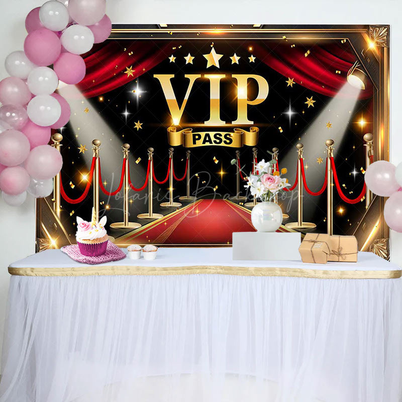 Lofaris Black Red Gold Carpet Vip Pass Birthday Backdrop
