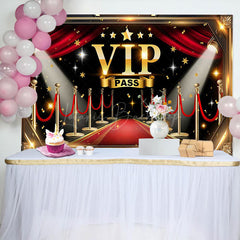 Lofaris Black Red Gold Carpet Vip Pass Birthday Backdrop
