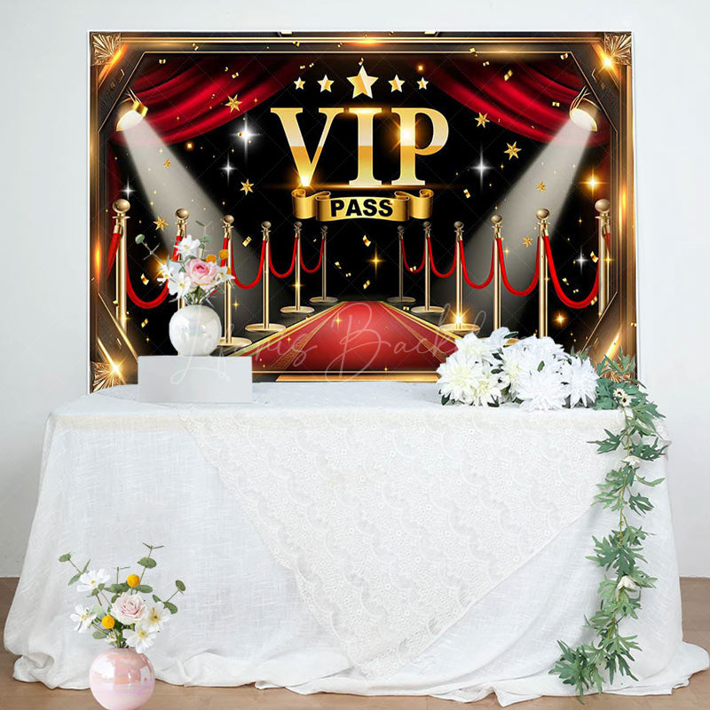 Lofaris Black Red Gold Carpet Vip Pass Birthday Backdrop