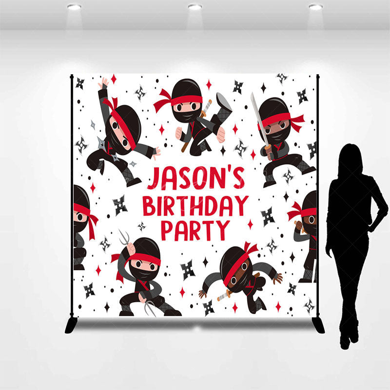 Lofaris Black Red Ninja Darts Custom Name Birthday Backdrop