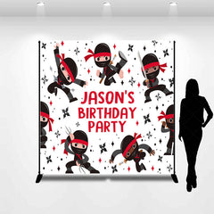 Lofaris Black Red Ninja Darts Custom Name Birthday Backdrop