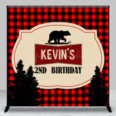 Lofaris Black Red Plaid Bear Custom 2nd Birthday Backdrop