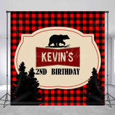 Lofaris Black Red Plaid Bear Custom 2nd Birthday Backdrop