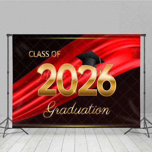 Lofaris Black Red Ribbon Celebrate Grad Ceremony Backdrop