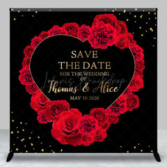 Lofaris Black Red Rose Heart Custom Name Wedding Backdrop