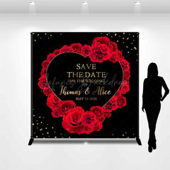 Lofaris Black Red Rose Heart Custom Name Wedding Backdrop