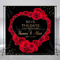 Lofaris Black Red Rose Heart Custom Name Wedding Backdrop