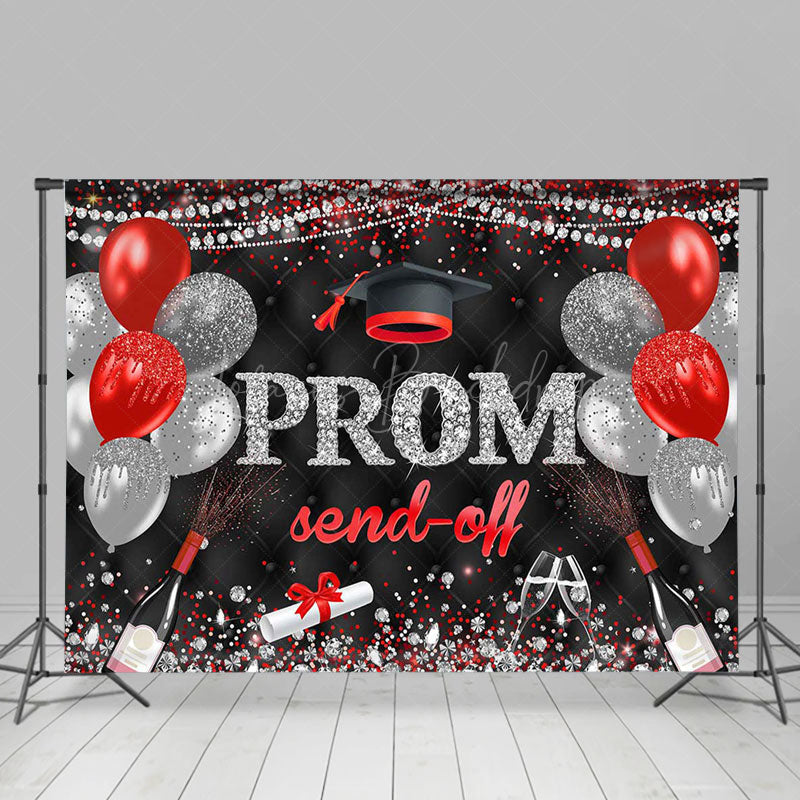 Lofaris Black Red Silver Glitter Balloon Prom Send Off Backdrop