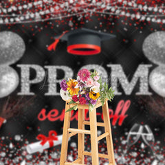 Lofaris Black Red Silver Glitter Balloon Prom Send Off Backdrop